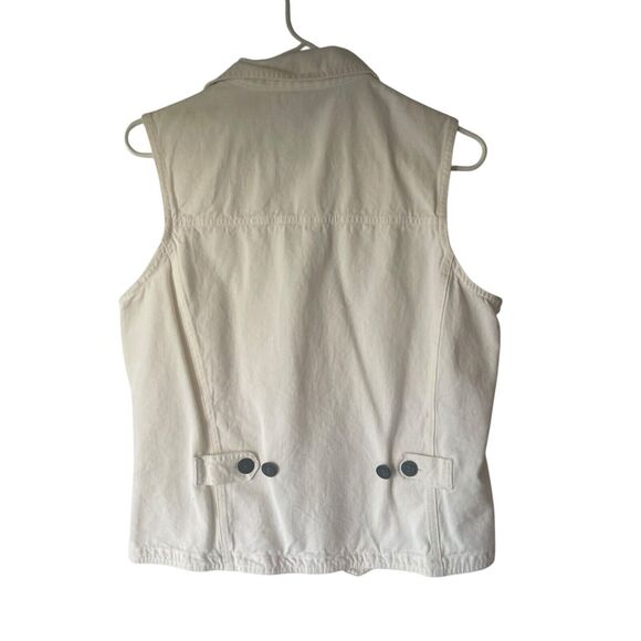 Chico's Cargo Vintage Size 1 Medium White Cotton Boho Tropical‎ Outdoor Vest - Picture 4 of 9